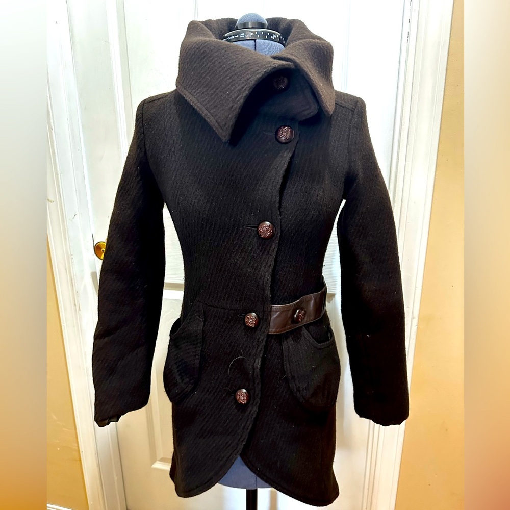 Mackage Dark Brown Mohair & Wool Designer Luxury Double Breasted Coat Sz Small